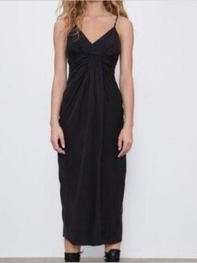 NWT Zara Black Draped V-Neck Dress